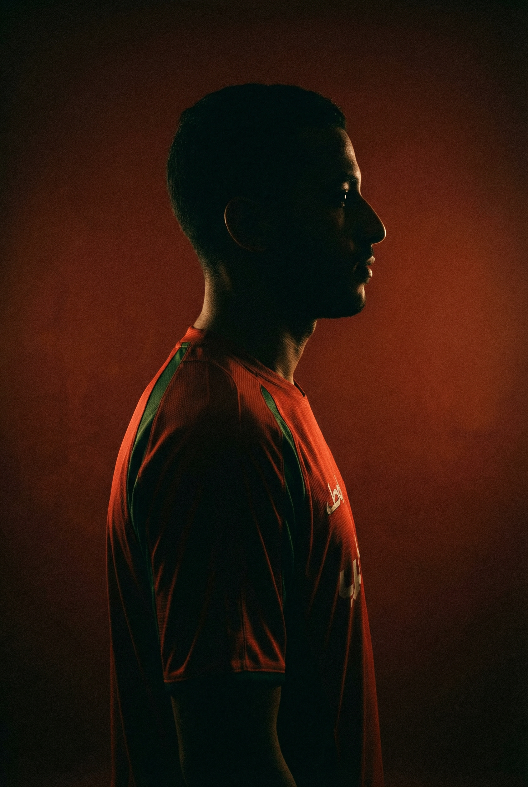 personne avec un fond rouge portant le maillot rouge du maroc